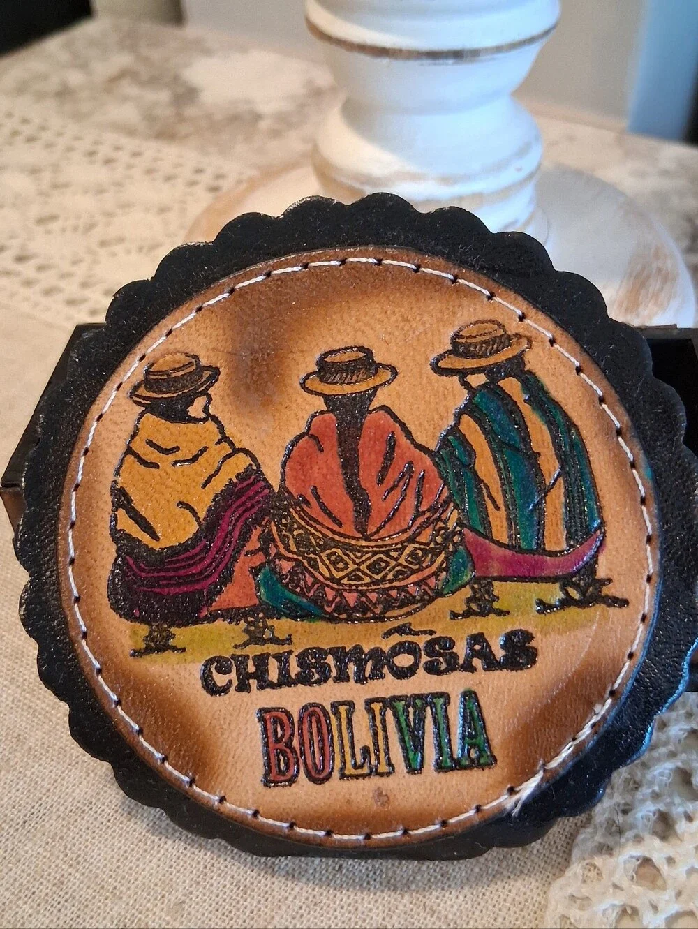 Vintage Hand Tooled Leather Coasters 6 Different BOLIVIAN Scenes